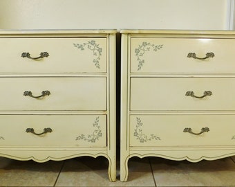 Pair Large Vintage Dixie Yellow Wood Bachelor Chest Nightstands