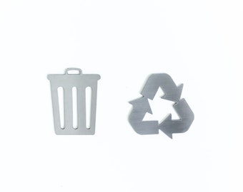 Trash and Recycle Labels - Stainless Steel - Trash Can Symbol, Recycling Symbol, 3M Backing