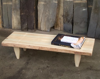 Wabi Sabi Ash Wood Bench: Japandi Entryway Console with Live Edge