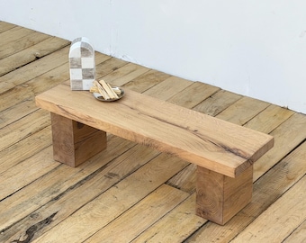 Solid Oak low Bench: Minimalist Coffee Table, Meditation Seat, Rustic Console