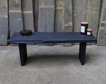 Black Oak Bench Table: Rustic Reclaimed Wood Console - Wabi Sabi Style