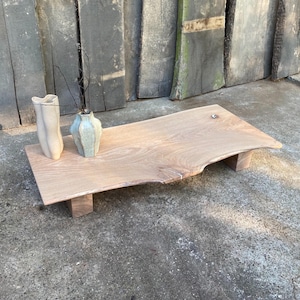 Handmade White Oak Live Edge Console Table: Wabi Sabi Low Coffee Table