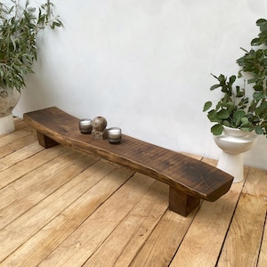 Reclaimed Oak Slab Bench: Rustic Industrial Console Table, Live Edge Furniture