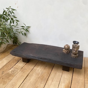 Handmade Black Oak Low Bench: Rustic Slab Coffee Table