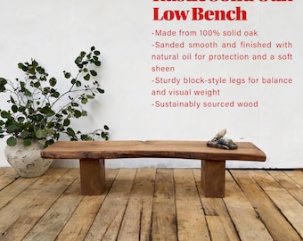 Rustic Solid Oak Low Bench / Console Table – Handmade Natural Wood Furniture