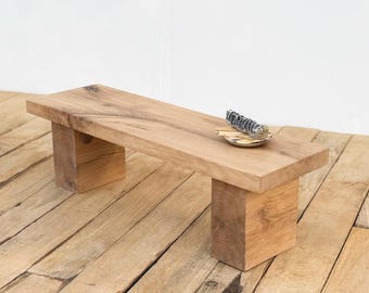 Solid Oak Low Bench Rustic Coffee Table Minimalist Stool Meditation Entryway seating