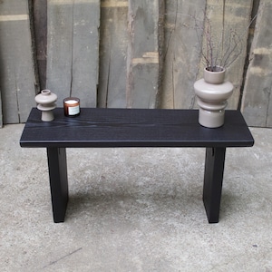 Black Ash Wood Entryway Bench: Modern Rustic Console Table