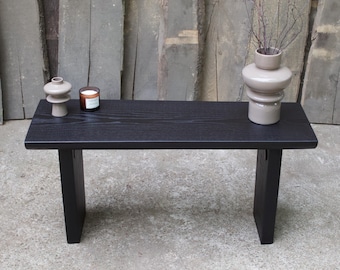 Black Ash Wood Entryway Bench: Modern Rustic Console Table