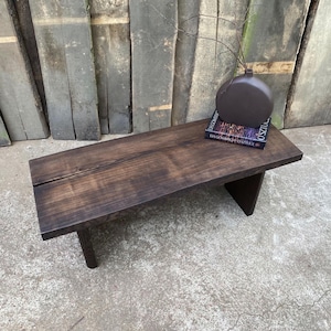 Wabi sabi coffee table. Dark wood Japanese side table. Solid wood console table. Wabi Sabi ash console. Dark brown side table with a crack