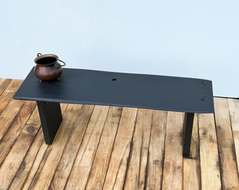 Black Oak Slab Bench / Handcrafted Wooden Bench / Primitive Wabi-Sabi Furniture / Live Edge Oak Table