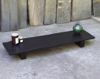 Reclaimed Black Oak Low Console Table: Wabi-Sabi Rustic Coffee Table