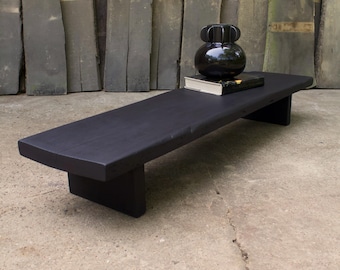 Wabi Sabi Solid Oak Bench: Low Industrial Console Table