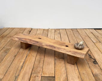 Reclaimed Oak Low Coffee Table, Live Edge Japandi Bench, Handmade Wabi Sabi Rustic Console