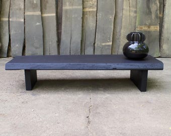 Black Wabi Sabi Solid Oak Bench: Low Console Table, 49-Inch