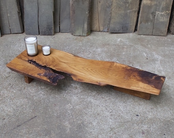 Reclaimed Oak Console Table: Live Edge Rustic Bench, Wabi-Sabi Decor