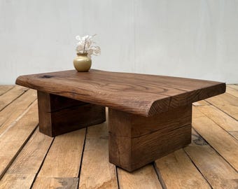 Live Edge Oak Chabudai Table, Low Japanese Coffee Table, Solid Oak Slab, Knot Detail