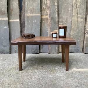 Live Edge Oak Coffee Table: Wabi Sabi Rustic Wood Side Table