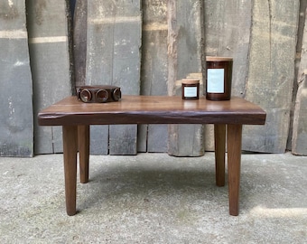 Live Edge Oak Coffee Table: Wabi Sabi Rustic Wood Side Table