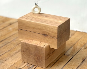 Sculptural Oak Side Table, Solid Wood Pedestal, Plant Stand, Modern Wood Sculpture