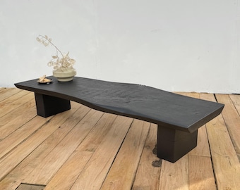 Black Oak Live Edge Coffee Table, Japanese Wabi Sabi Wood Console