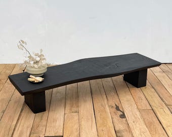 Black Oak Live Edge Coffee Table, Japanese Wabi Sabi Wood Console