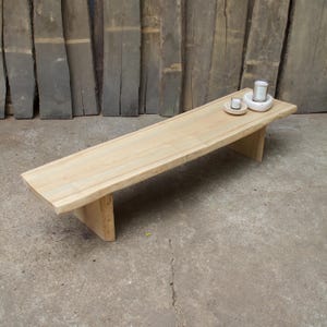 Wabi sabi bench. Solid wood long bench. Ash wood bench. Solid wood long seating. Solid ash low bench. Rustic bench. Light color wooded bench