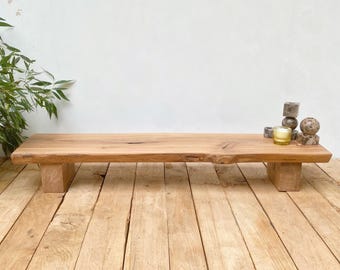 Reclaimed Oak Low Console Table: Wabi Sabi Rustic Bench, Live Edge