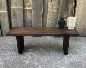 Wabi Sabi Reclaimed Oak Bench: Rustic Modern Console Table