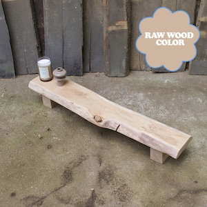 Wabi Sabi console table made from reclaimed oak. Low wooden rustic bench. Japandi interior side table. Industrial coffee table. Custom color