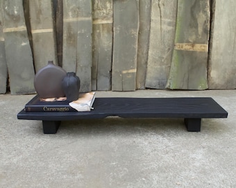 Black Oak Console Table: Wabi-Sabi Reclaimed Wood Low Coffee Table