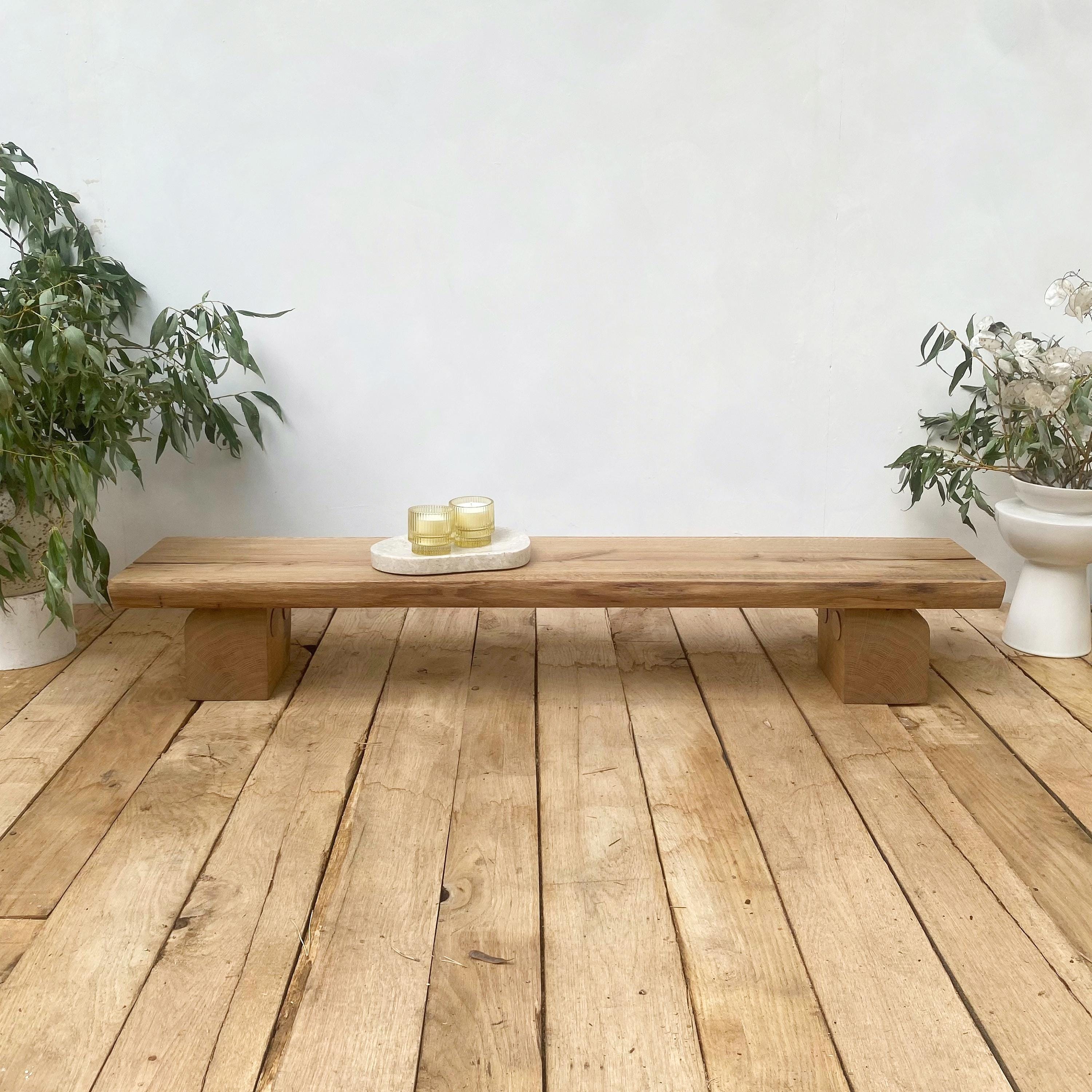 Wabi Sabi Reclaimed Wood Bench: Japandi Altar Stand, Entryway Seat