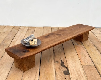 Low Rustic Oak Bench, Live Edge Slab Bench, Reclaimed Wood Farmhouse Meditation Table
