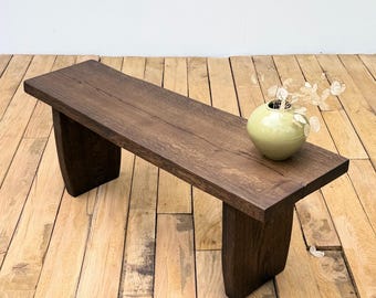 Wabi Sabi Oak Bench, Solid Wood Coffee Table, Japandi Entryway Console Live Edge