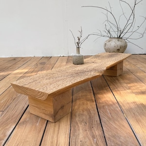 Carved Light Oak Bench, Textured Wabi Sabi Low Console, Japandi Display Bench, 38 in