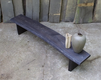 Long ash wood bench in wabi sabi style. Long entryway console table