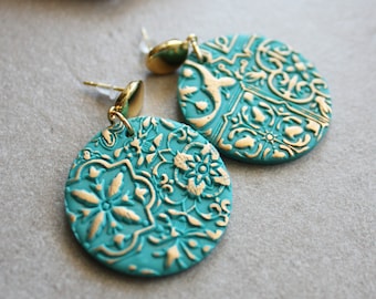 majolica earrings, large earrings, fimo earrings, dangling and light earrings