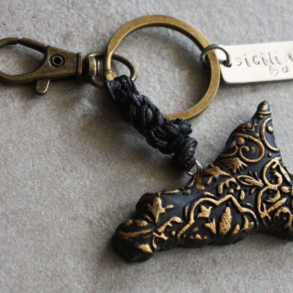 Sicily key ring, Sicily collection, Sicilian patterned lanyard key ring