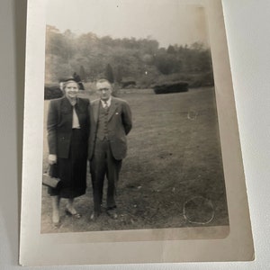 Roughly 1930&#39;s photo of dressed up couple, taken outside