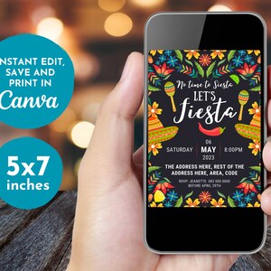 Fiesta Birthday Invitation Mexican Theme Party Printable Invite Cactus ...