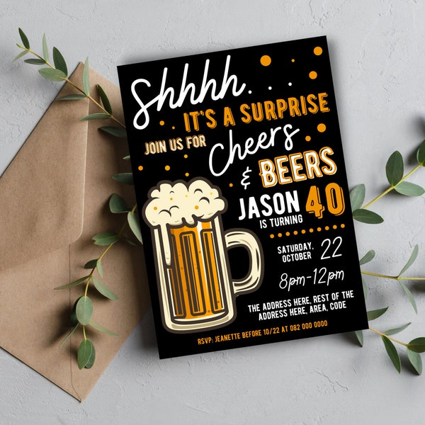 Beer Surprise Birthday Party Invitation | 30th 40th 50th Adult Birthday Invite | INSTANT Edit, Save & Print with Canva