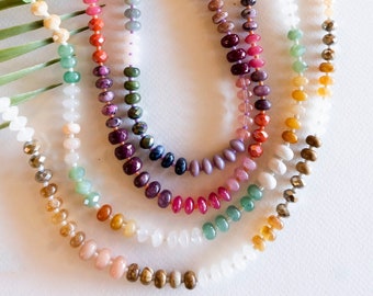 Rainbow Bead Necklace | Multi Color Knotted Gemstone Necklace | Gem Candy Necklace Gift