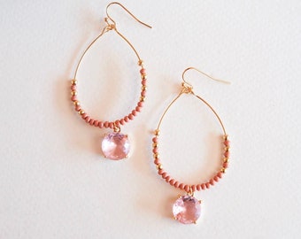 Laticia Blush and Gold Beaded Hoop Earrings