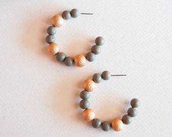 Faye Gray Wood and Gold Bead Hoops