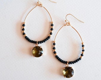 Laticia Black and Topaz Beaded Teardrop Hoop Earrings