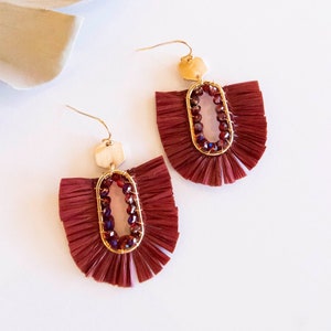 Sonia Crystal and Raffia Hoops | Oval Fan Design With Gold Details | Modern Autumn Earrings