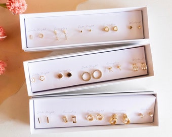 Boxed Stud Earrings Sets | Dainty Earrings Sets | Gift Ready Holiday Earring Sets