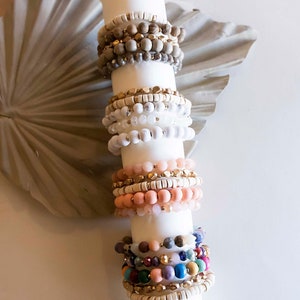 Conjuntos de pulseiras Lauren | Pilhas de pulseiras de madeira e cristal