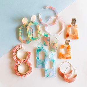 Watercolor Resin Earrings | Spring Retro Earrings | Colorful Vacation Earrings