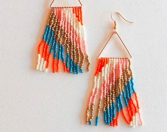 Macy Multicolor Fringe Beaded Drop Dangle Earrings