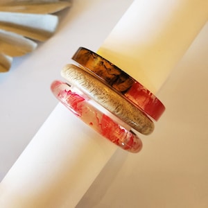 Dani Wood and Lucite Bangle Set | Natural Wood and Marbled Lucite Bangles | Colorful Boho Tribal Style
